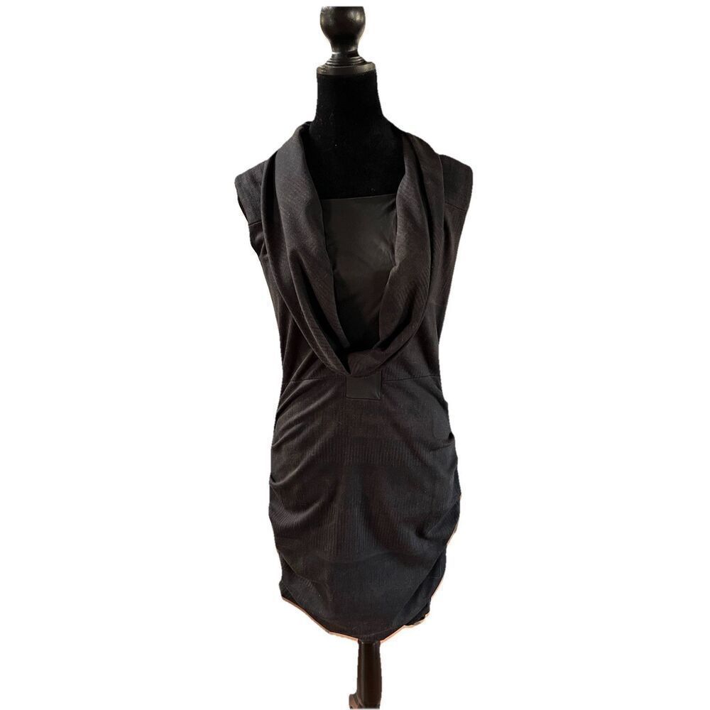 Yigal Azrouel Black Stretch Bodycon Tank Leather Insert ￼Dress Size 8US M